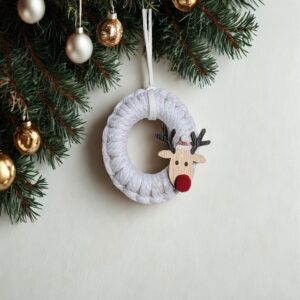 White with Wood Reindeer Mini Wreath