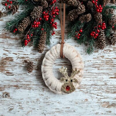 Cream with Gold Reindeer Mini Wreath